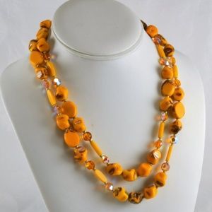 2 Strand Necklace Murano Glass Vtg Orange